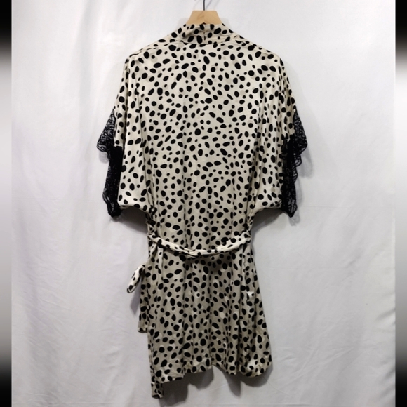 Vintage Natori Animal Print Silk Robe Women's P Ivory Black Retro 90s Y2K Slip - Picture 5 of 8